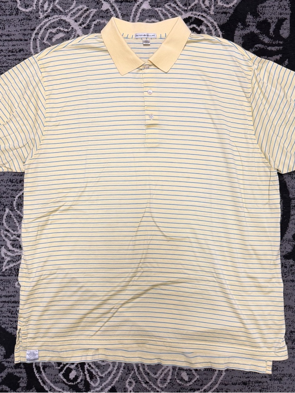 Peter Millar Pale Yellow Polo with Thin Navy Stripes
